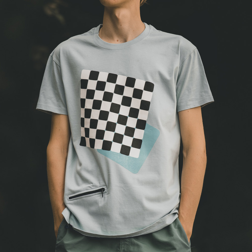 T-SHIRT • CHESS • Ice Blue |  Pieces - black & white