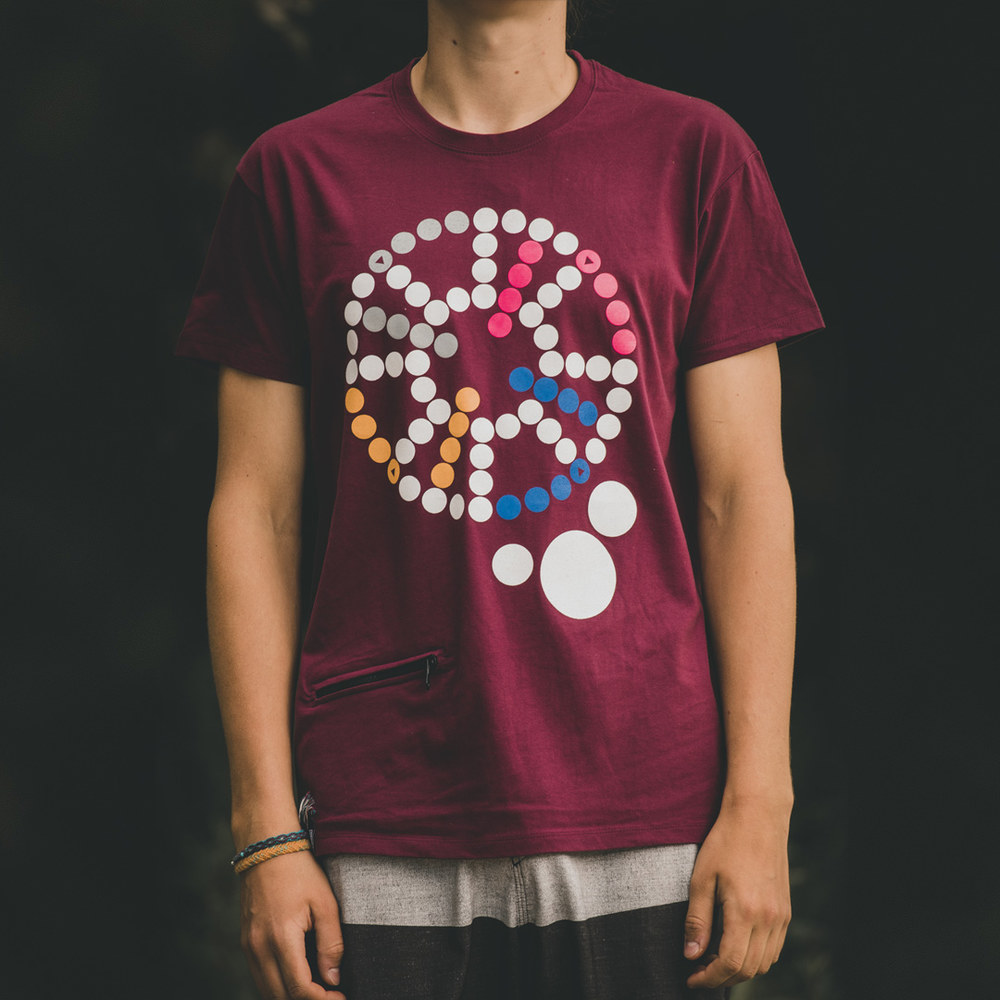 T-SHIRT • LUDO • Burgundy  |  Pieces - red, blue, yellow & grey